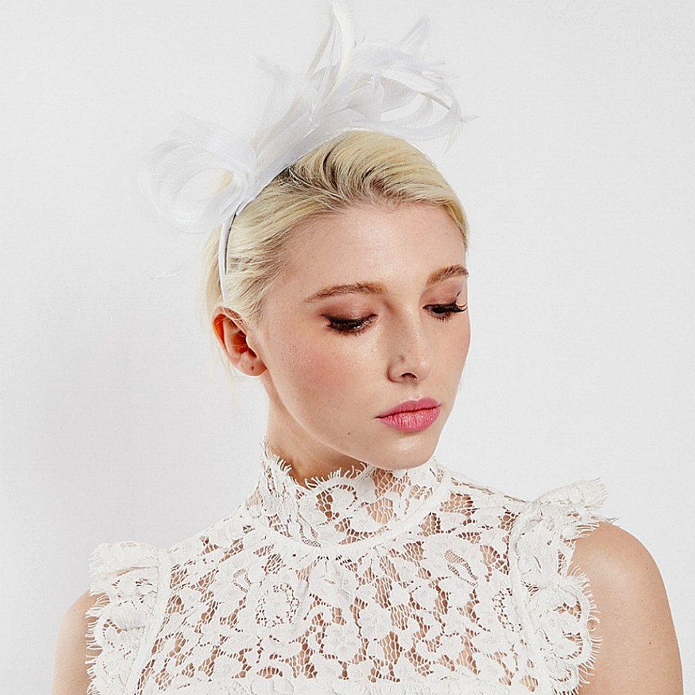 Gorgeous White Ribbon Fascinator Feathers Brunch Weddings Kentucky Derby Tea